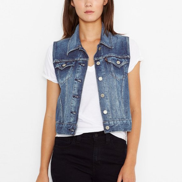 LEVIS STRAUSS Button Down Denim JeanTrucker Vest - Picture 1 of 6
